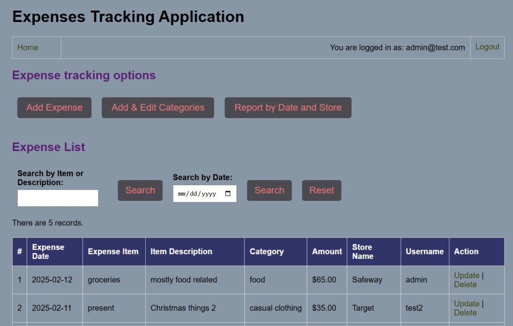 PHP Expense Tracking App